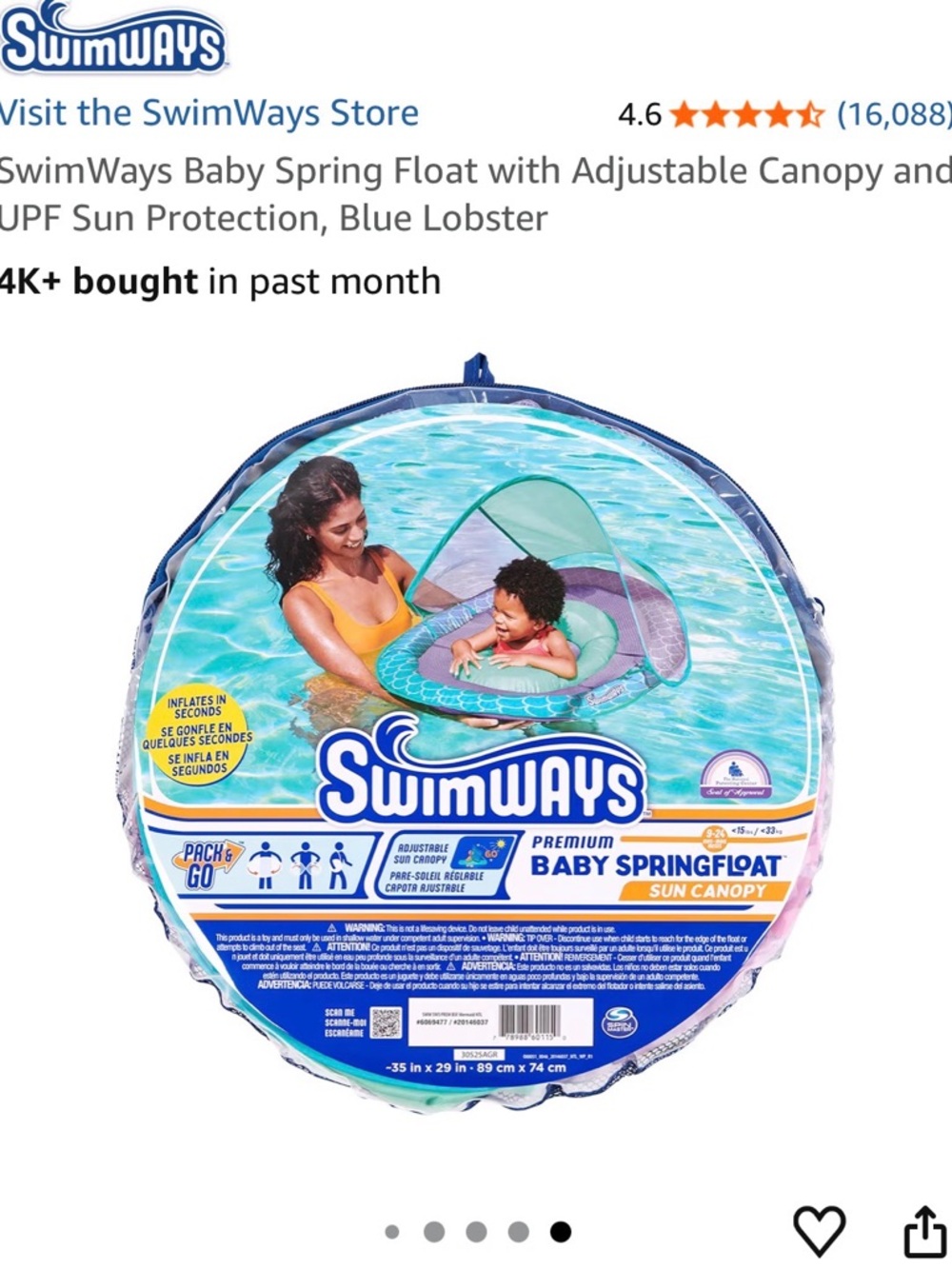 SwimWays Blue Lobster Baby Spring Float with Adjustable Sun Canopy